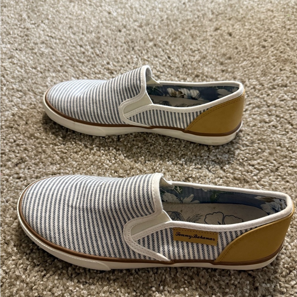 Tommy Bahama Blue and White Striped Casual Slip-Ons - Picture 1 of 5